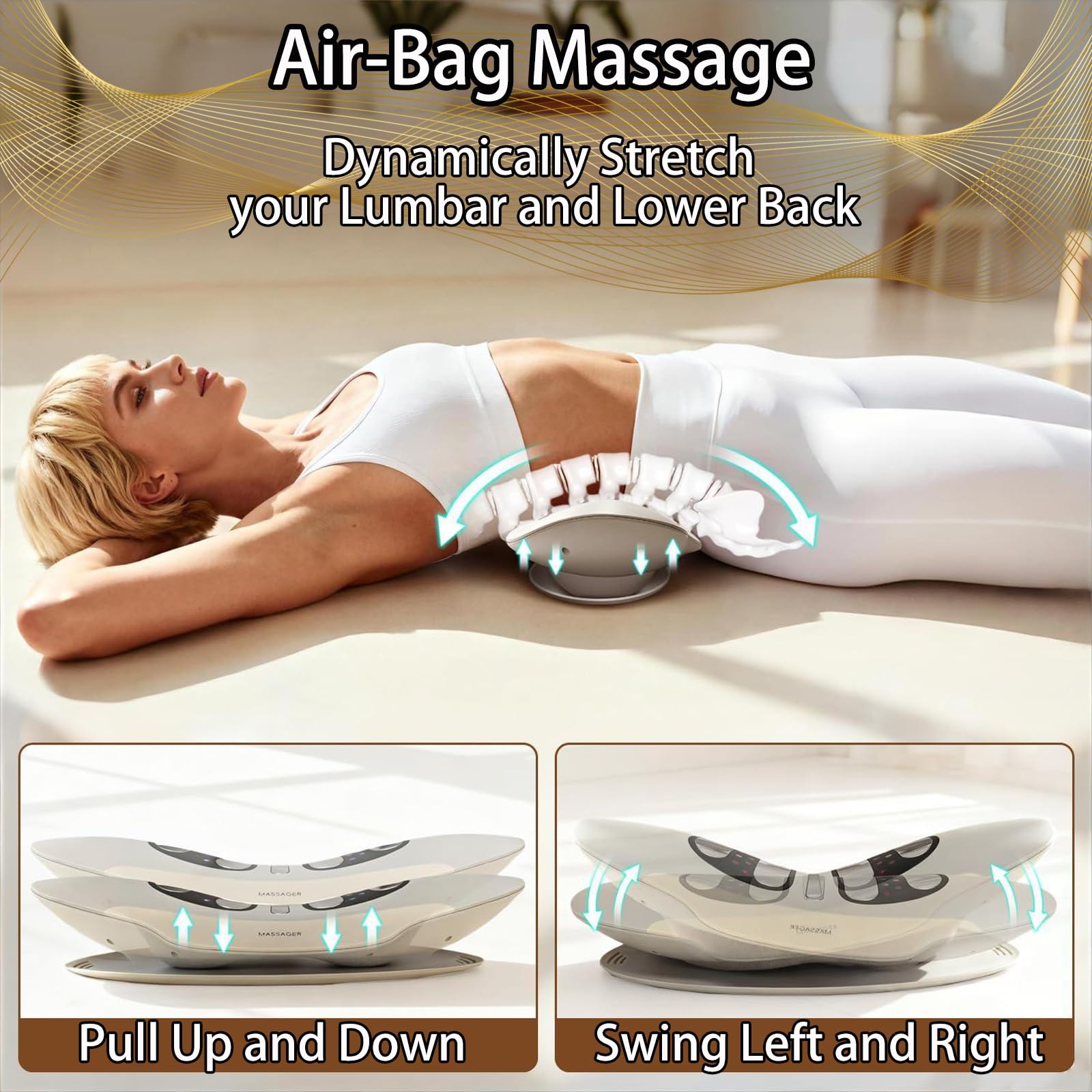 Lenden Zugmassagegerät mit Wärme und Vibration, Lendenwirbel massagegerät mit Luftkissen Hub und Krümmungsfunktion, 2026 Upgrade Rückenmassagegerät unterer Rücken für Muskelentspannung