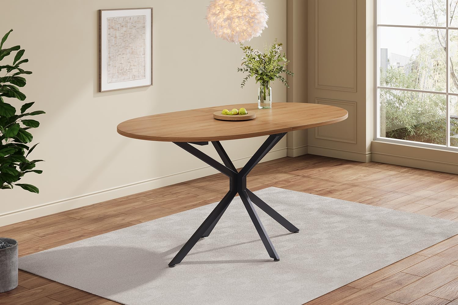 Tavolo da pranzo ovale 120 x 80 x 75,5 cm, tavolo da cucina – tavolo in legno e gambe in metallo, tavolo da pranzo/tavolo in legno per 4-6 persone, tavolo per la cucina o il soggiorno (2)
