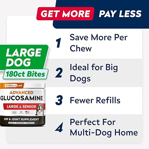 Miniatura 36 de Golosinas de glucosamina para perros – Suplemento para articulaciones con aceite de pescado omega-3 – condroitina, MSM – Masticables de movilidad