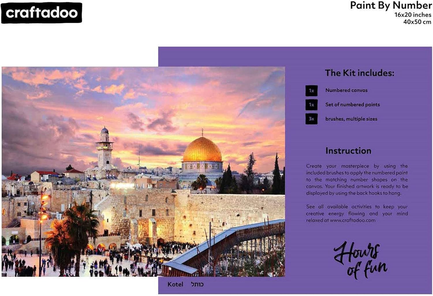 Paint By Numbers Jewish Wall Art - Paint By Number for Adults and Artist Kids - Judaica Artwork Color by Numbers Canvas Painting - Israeli Decor and Jewish Art - Jewish Home Gifts (16" x 20") (Kotel)