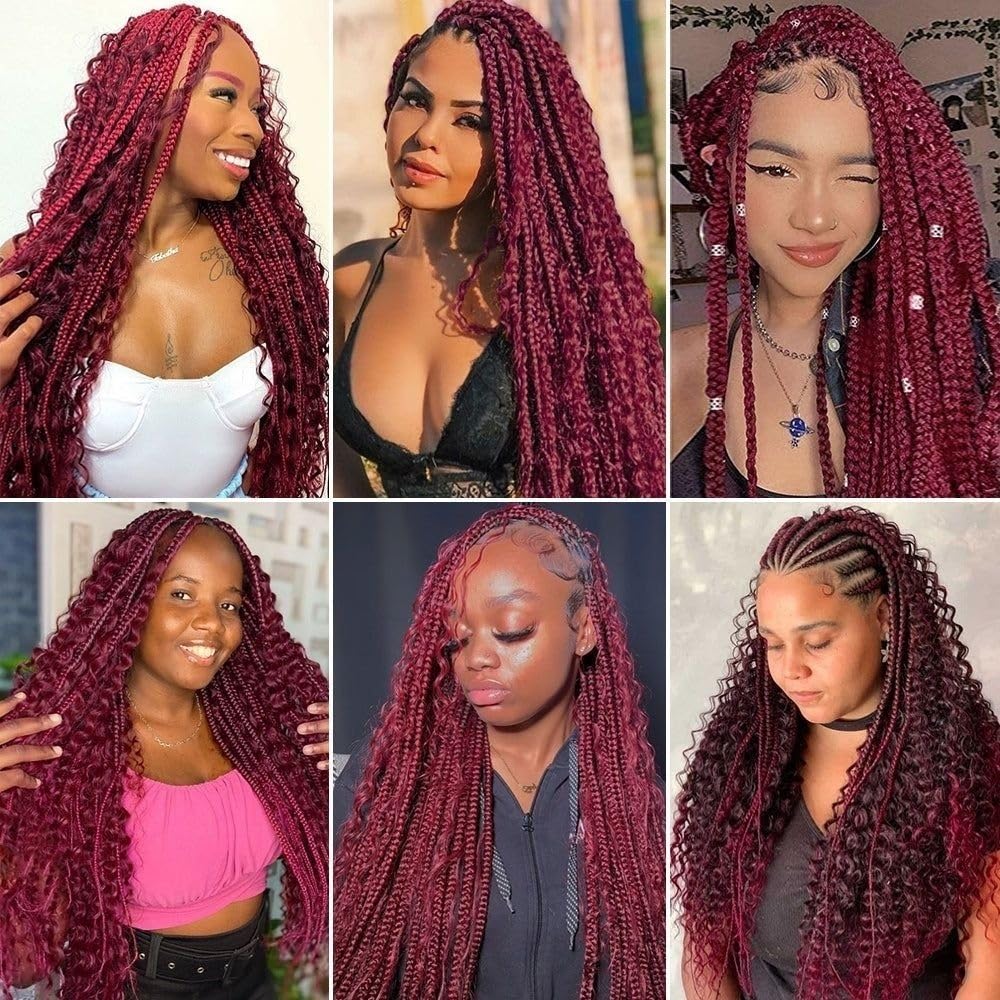 Trenza de Cabello, Extensiones de Cabello Humano Color Burdeos a Granel for trenzar, mechones de Cabello Peruano con Ondas Profundas, sin Trama(22inch)