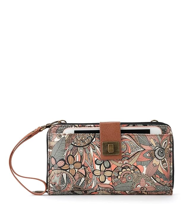 Sakroots Artist Circle Smartphone Crossbody in Coated Canvas Detachable Wristlet Strap