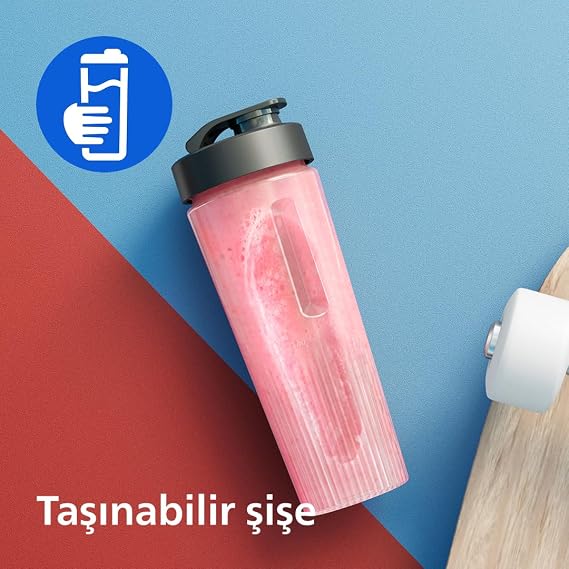 Philips Blend & Go 3000 Serisi Mini Smoothie Blender – 350W, 0,6L Taşınabilir şişe, Paslanmaz çelik bıçaklar, 2 Hız Ayarı, Bulaşık makinesinde yıkanabilir, ProBlend Teknolojisi, Siyah (HR2672/00)