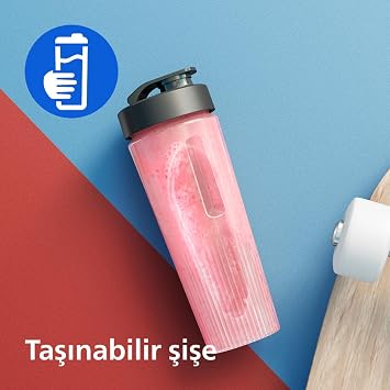 Philips Blend & Go 3000 Serisi Mini Smoothie Blender – 350W, 0,6L Taşınabilir şişe, Paslanmaz çelik bıçaklar, 2 Hız Ayarı, Bulaşık makinesinde yıkanabilir, ProBlend Teknolojisi, Siyah (HR2672/00)