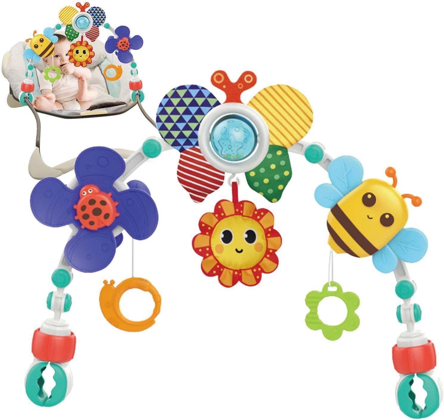 Stroller Arch Toy, Adjustable Stroller Clip On Sensory Activity Bar