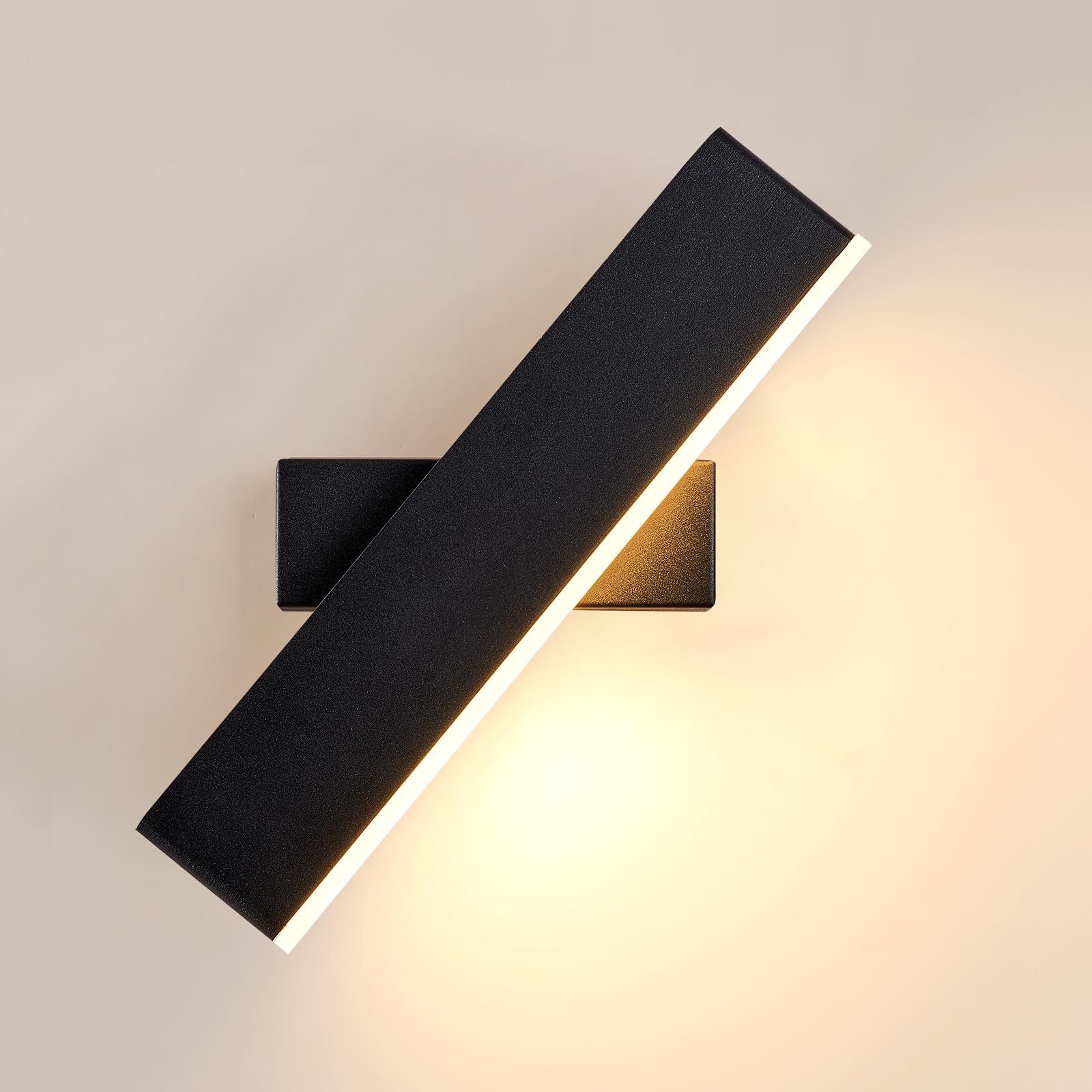 7W Aplique de pared Interior, Lámpara de Pared Moderna Giratoria de 360 °, Luz de Pared LED Negro para Dormitorio, Sala de Estar, Pasillo, Escaleras, Blanca Cálida