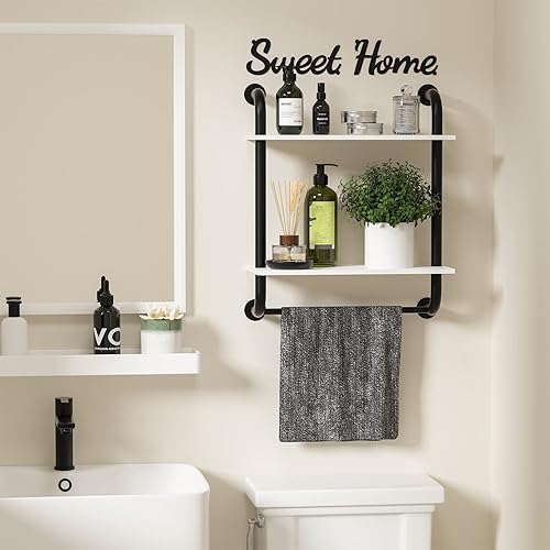 Miniatura 5 de Estantes de baño montados en la pared, estantes rústicos de tubería de granja de 2 niveles, estante flotante decoración de pared para baño, cocina,