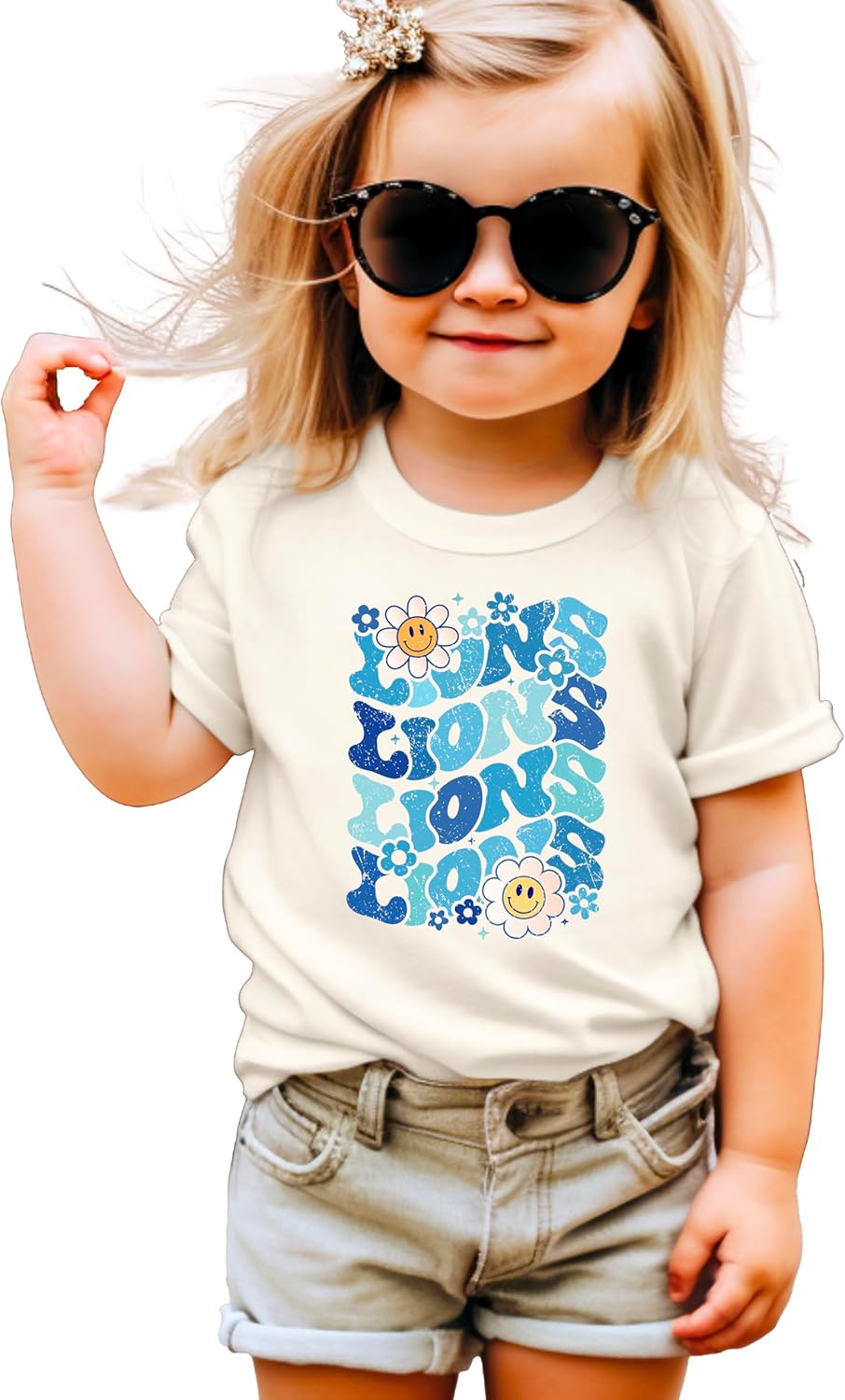 Olive Loves Apple Trendy Blue Lions Team Shirt or Baby Bodysuit for Women, Teens & Girls Lion Mascot Graphic Tee