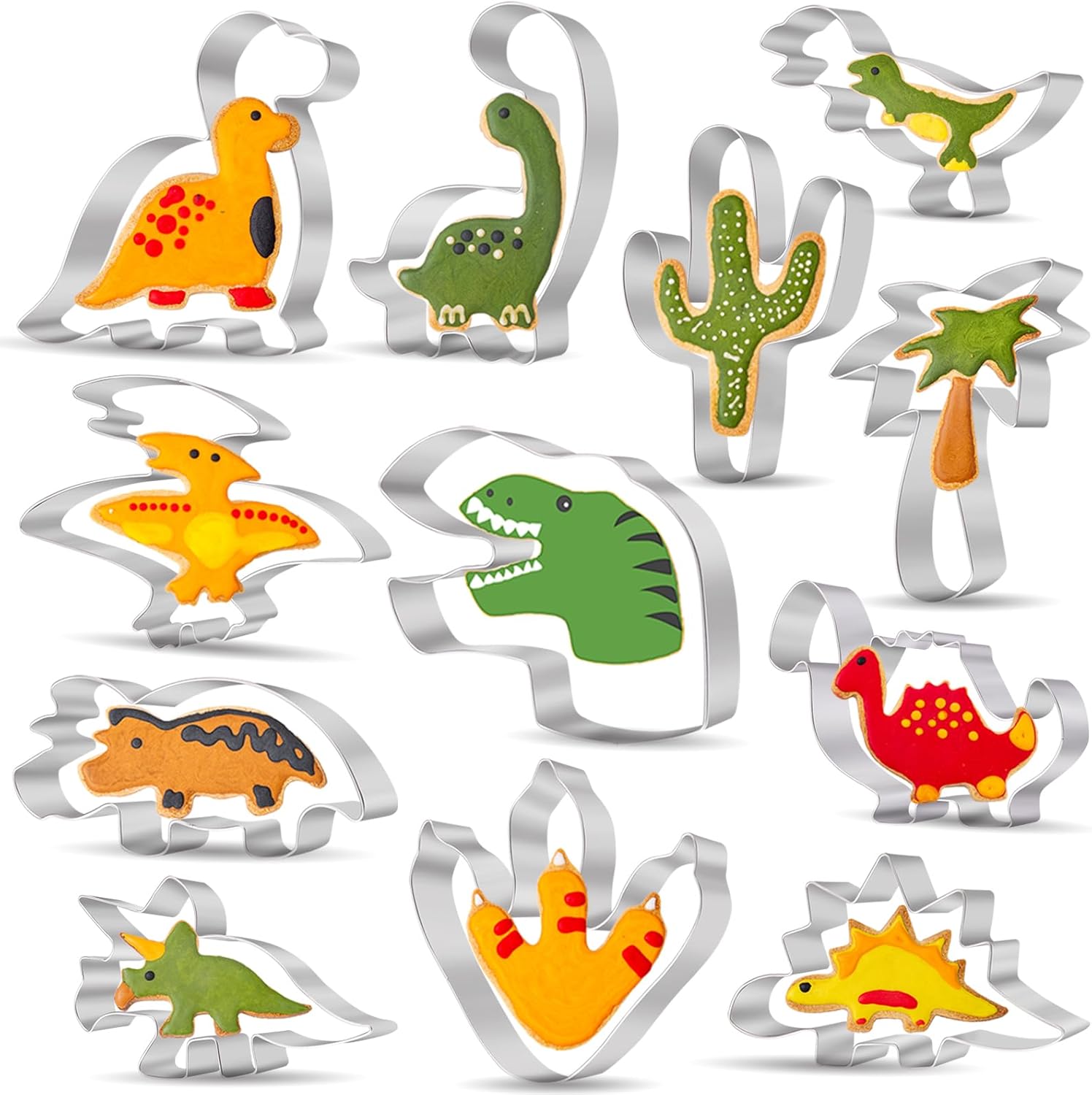 Dinosaur Cookie Cutters Large 12 pcs, Nifogo Stainless