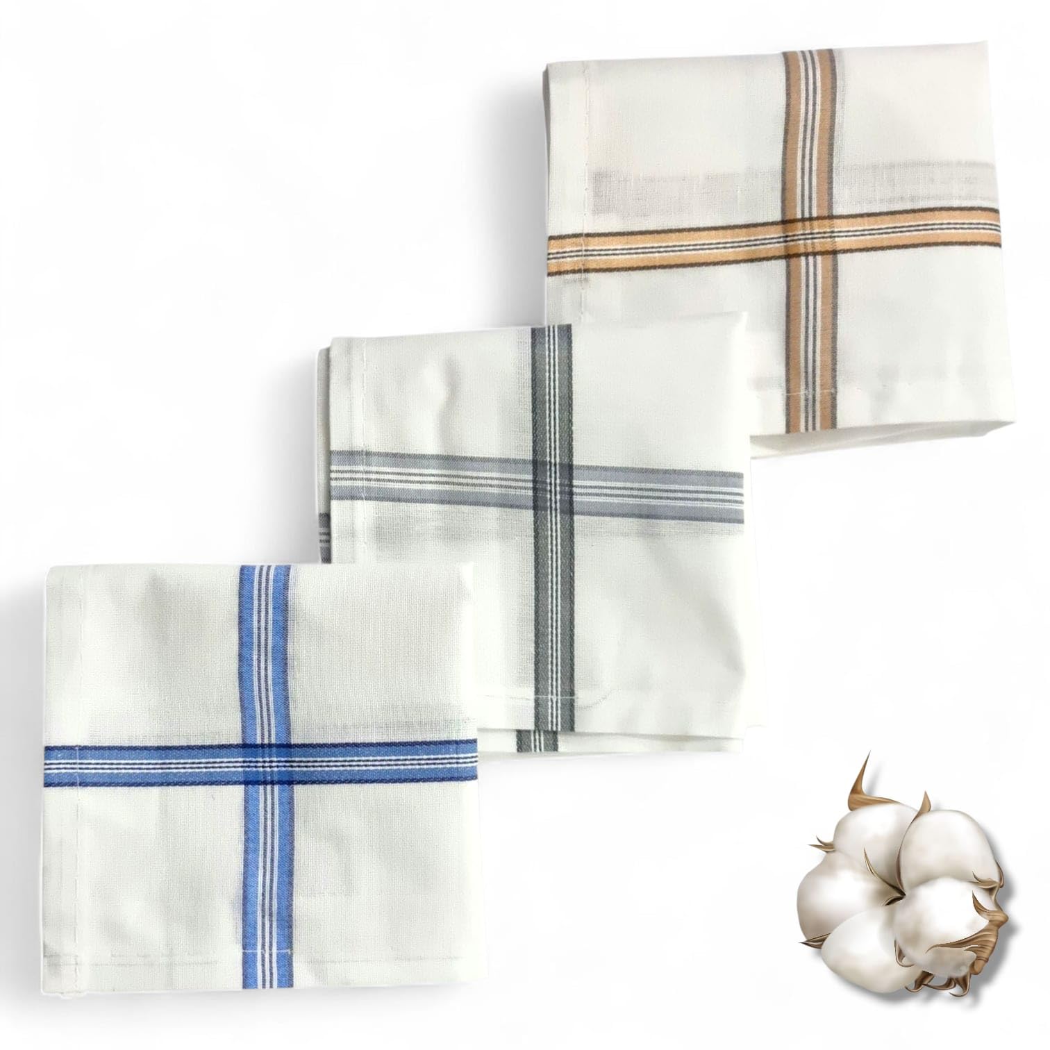 Pure Cotton Handkerchiefs for Men – Ultra Soft, Absorbent & Durable Hankies | Classic Design hanky | 40x42 cm-image-31