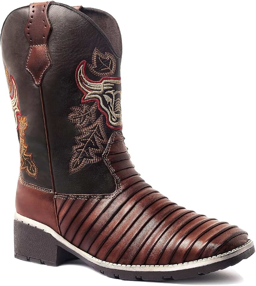 Bota Texana Country Masculina Cano Longo Marrom Casco Tatu