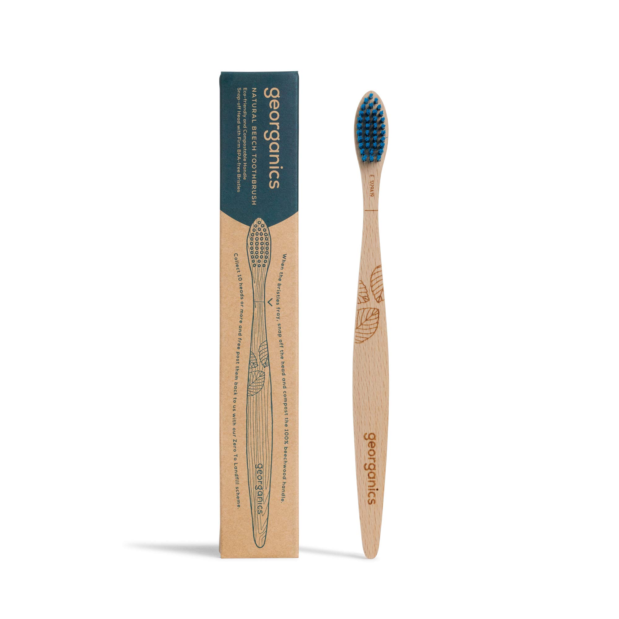 Georganics - Cepillo de Dientes de Madera de Haya Sostenible y Orgánico - Mango Reciclable y Compostable - Cerdas Suaves de Nylon sin BPA para Adultos - Vegano y Cruelty Free y sin SLS - Firme