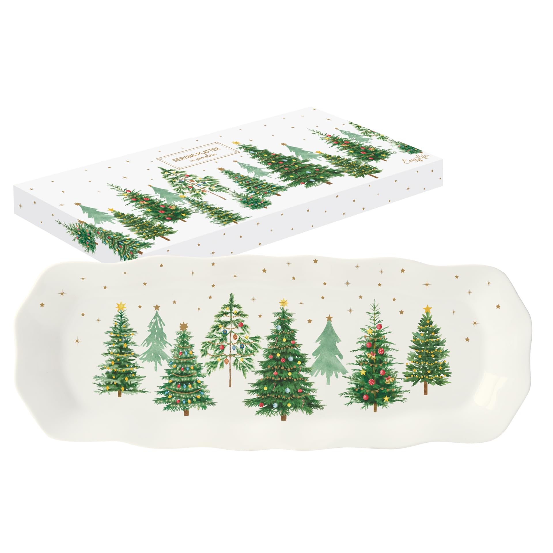 Coffret plat à cake Festive Trees en porcelaine 37 cm, l'idée cadeau idéale