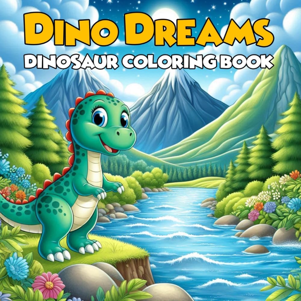Dino Dreams - Dinosaur Coloring Book: 50 Bold & Easy Coloring Page for Kids Ages 4-8