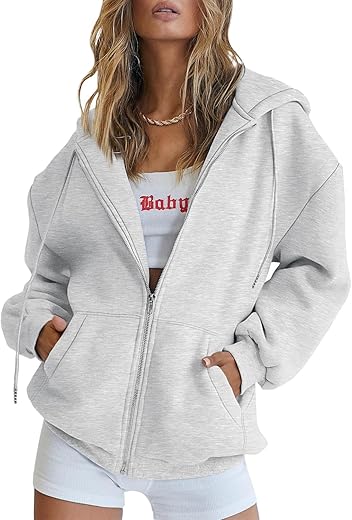 Todays Daily Deals Clearance Order History Yes Cold Sweatshirt Women Hoodies for Women Casual Long Sleeve Full Zip Up Tunic Sweatshirts Fashion Fleece Hooded Jackets with Pockets B09D2YTC3V White