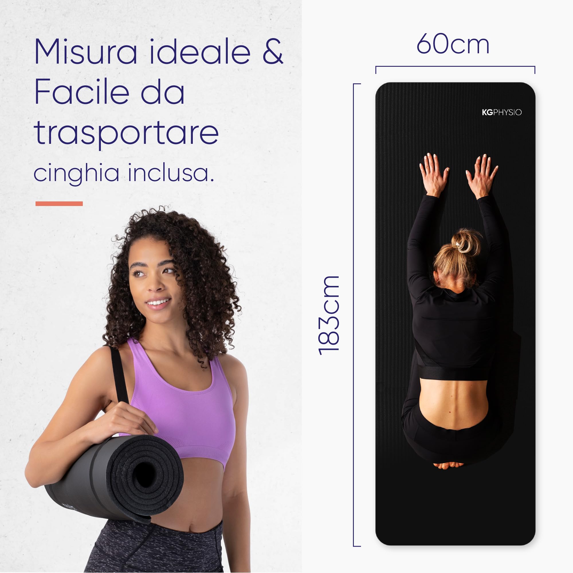Tappetino Palestra Antiscivolo 8mm – Tappetino Yoga Antiscivolo e Pilates 183x60 cm con Tracolla, Tappetino Fitness per Ginnastica a Casa, Tappeto Yoga Spesso e Comfortevole