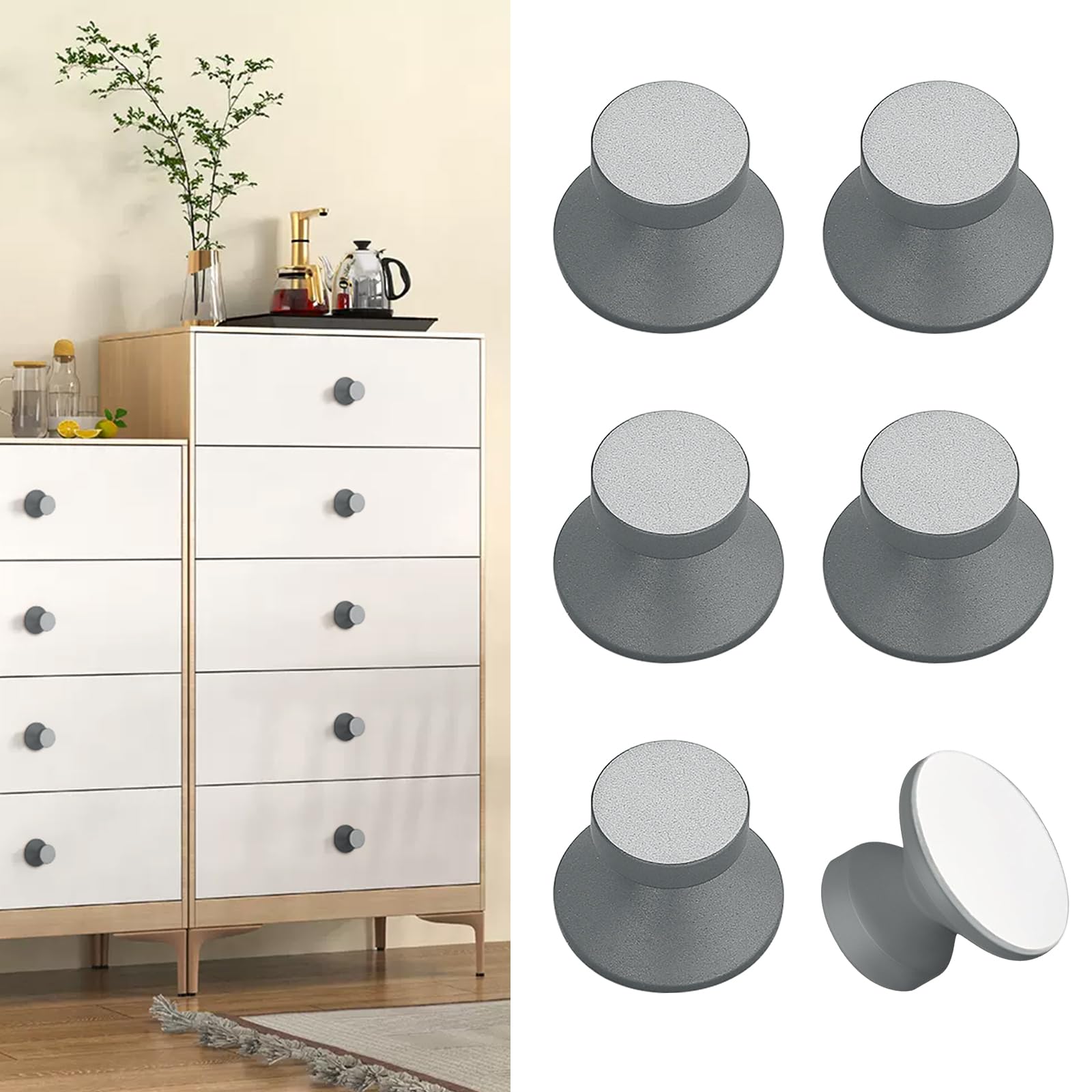Boutons de tiroir autocollants en aluminium poignée adhésive placard gris foncé x6