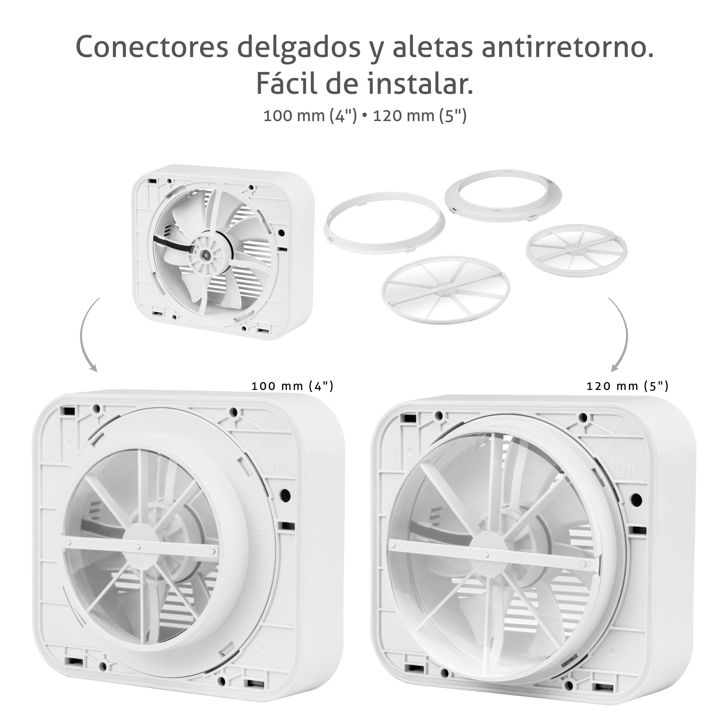 Turbionaire Axio 1012 HTR Extractor de baño, Sensor de humedad, 8 velocidades, Temporizador, Mando a distancia, Conexiones y válvula antirretorno de 100 mm/120 mm incluidas, 9.2W, 161 m³/h, Blanco