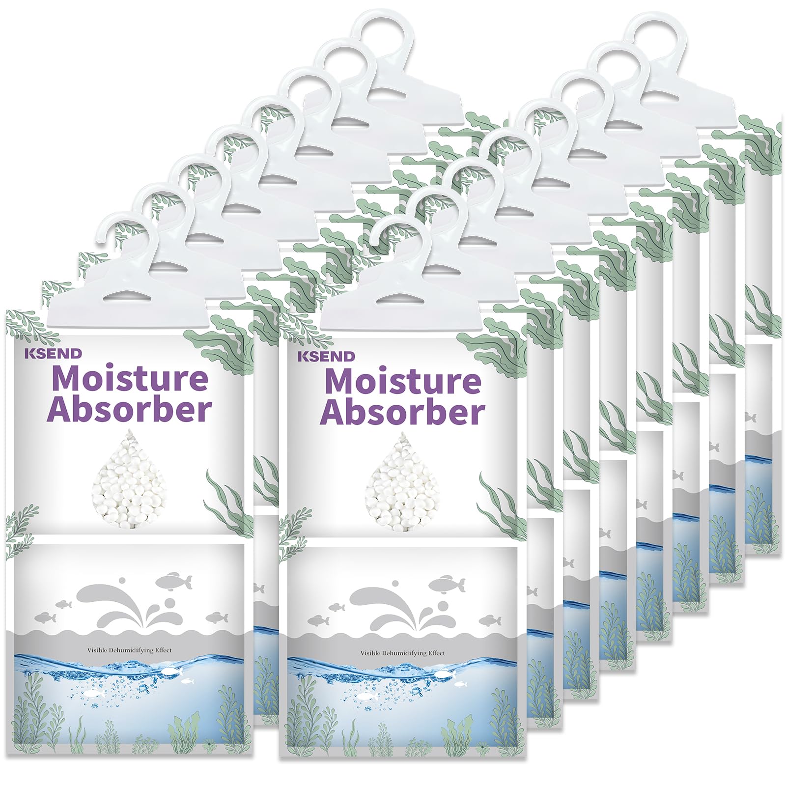 Ksend Moisture Absorbers 16 Packs - 9.8 oz Dehumidifier Bags, Portable Moisture Hanging Bags for Closet, Bathroom and Kitchen, Fragrance Free, 11.8''