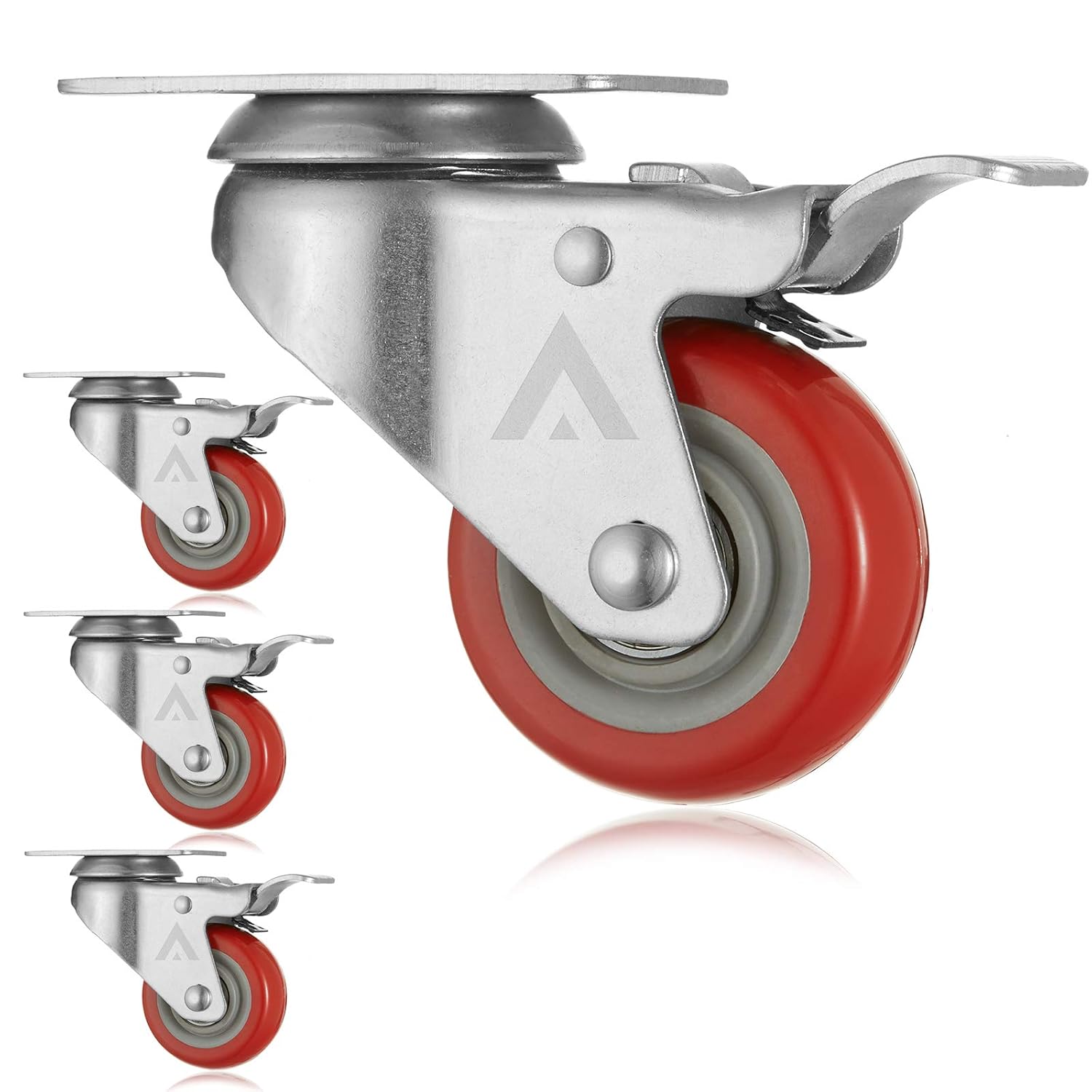 (Set of 4) Swivel Casters with Locking Brakes - Heavy Duty 3 Polyurethane Wheels