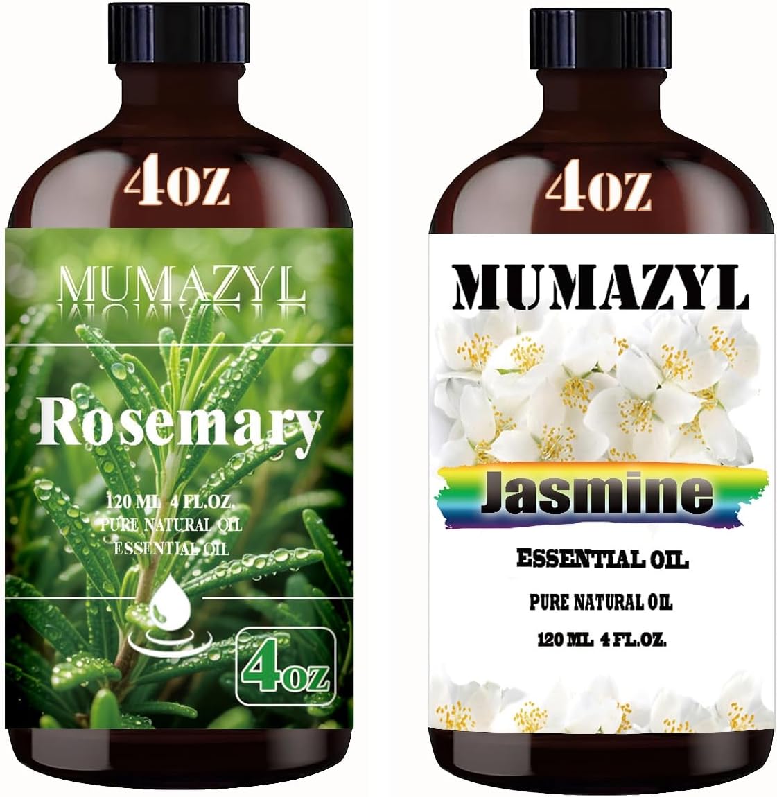 Rosemary Essential Oil and Jasmine Essential Oil 4 Fl Oz 120ML for Halloween Thanksgiving Day Christmas New Year's Day Gifts