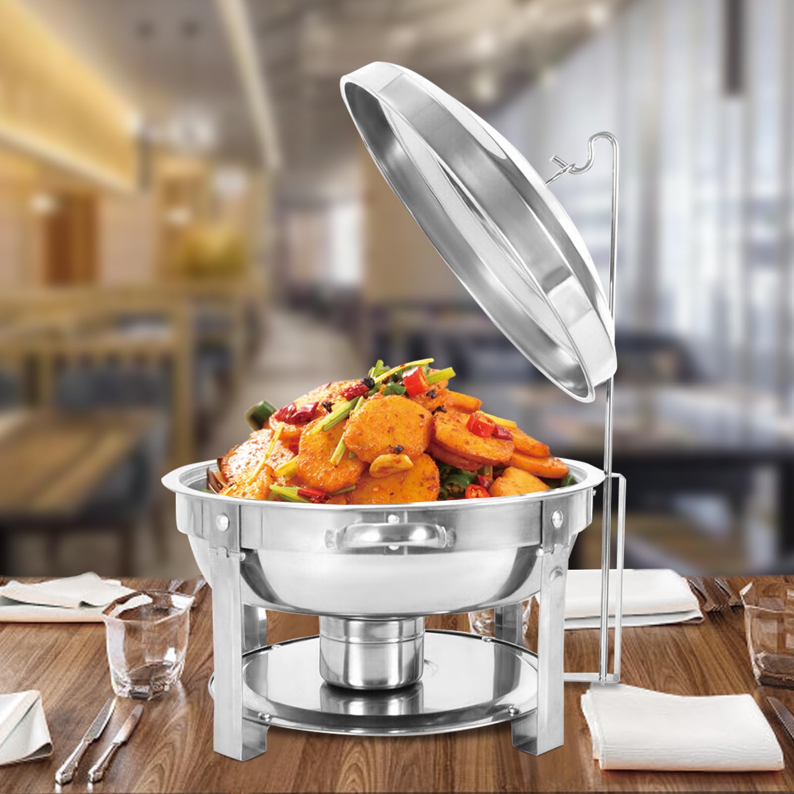Chafing Dish - Pentola riscaldata a buffet da 7,5 l, riscaldatore piatto per credenze riscaldate tondi contenitori in acciaio inossidabile con coperchio e maniglia, per hotel, buffet