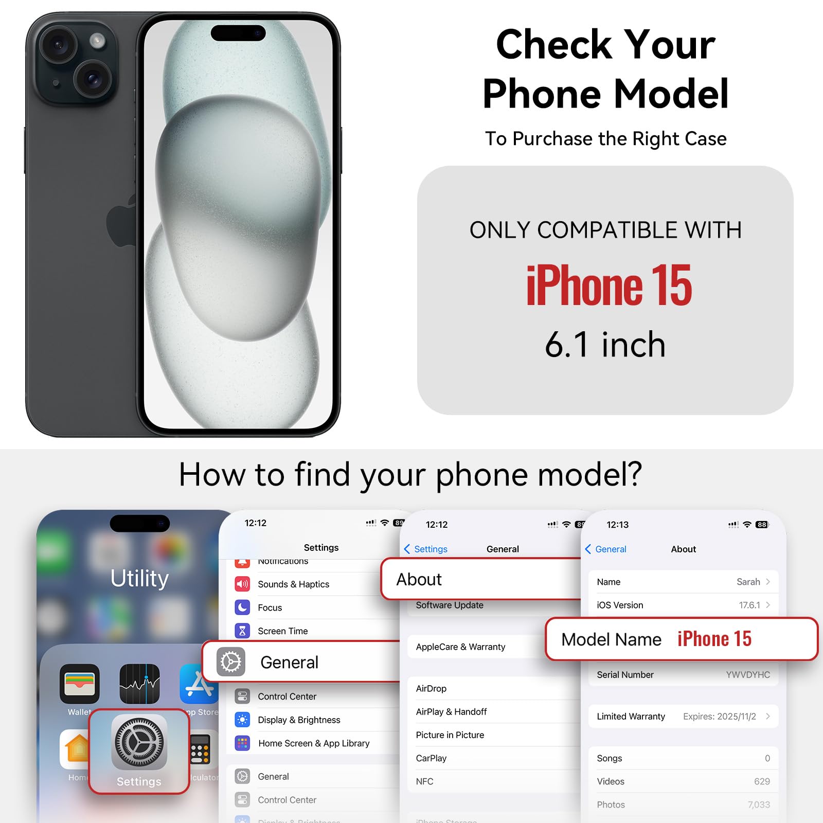 per iPhone 15 - Custodia a portafoglio magnetica staccabile | Compatibile con Magsafe, porta carte di credito con blocco RFID, tasca con cerniera, cinturino da polso