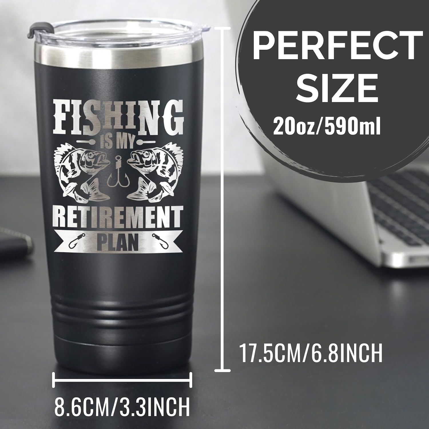 Onebttl Retirement Gifts for Fishing Lovers, Fishing Gifts for the Retired, 20oz Stainless Steel Insulated Tumbler with Lid & Straw - Plan