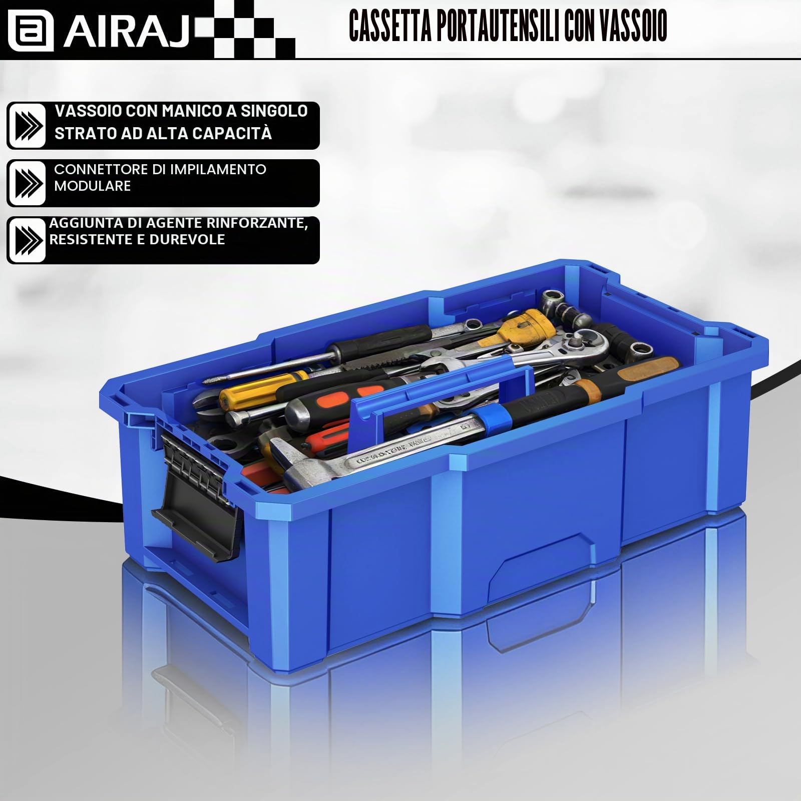 Cassetta Attrezzi su Ruote,Cassetta Attrezzi Vuota Portatile a Tre Ripiani, Impilabile,Cassetta Porta Attrezzi a Vassoio,Con Portabicchieri Rimovibile,50 cm W x 31 cm D x 67 cm H