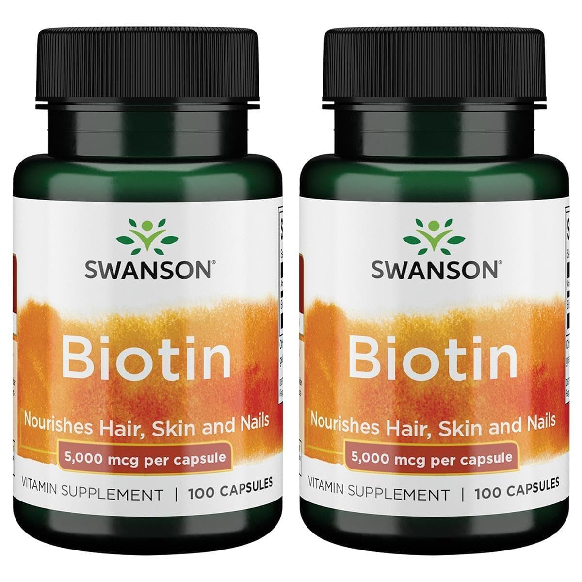 Swanson Biotin 5,000 Micrograms, 100 Capsules, 2 Pack 100 Count (Pack of 2)