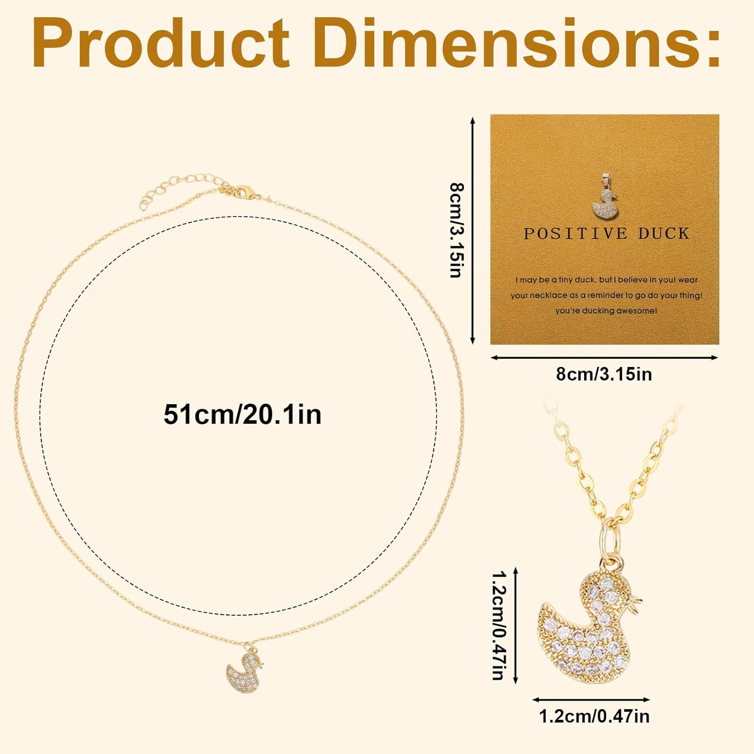 Duck Pendant Necklace for Women, Cute Lucky Duck Rhinestone Necklace with Card Thoughtful Gifts Delicate Animal Jewelry for Women - Image 2