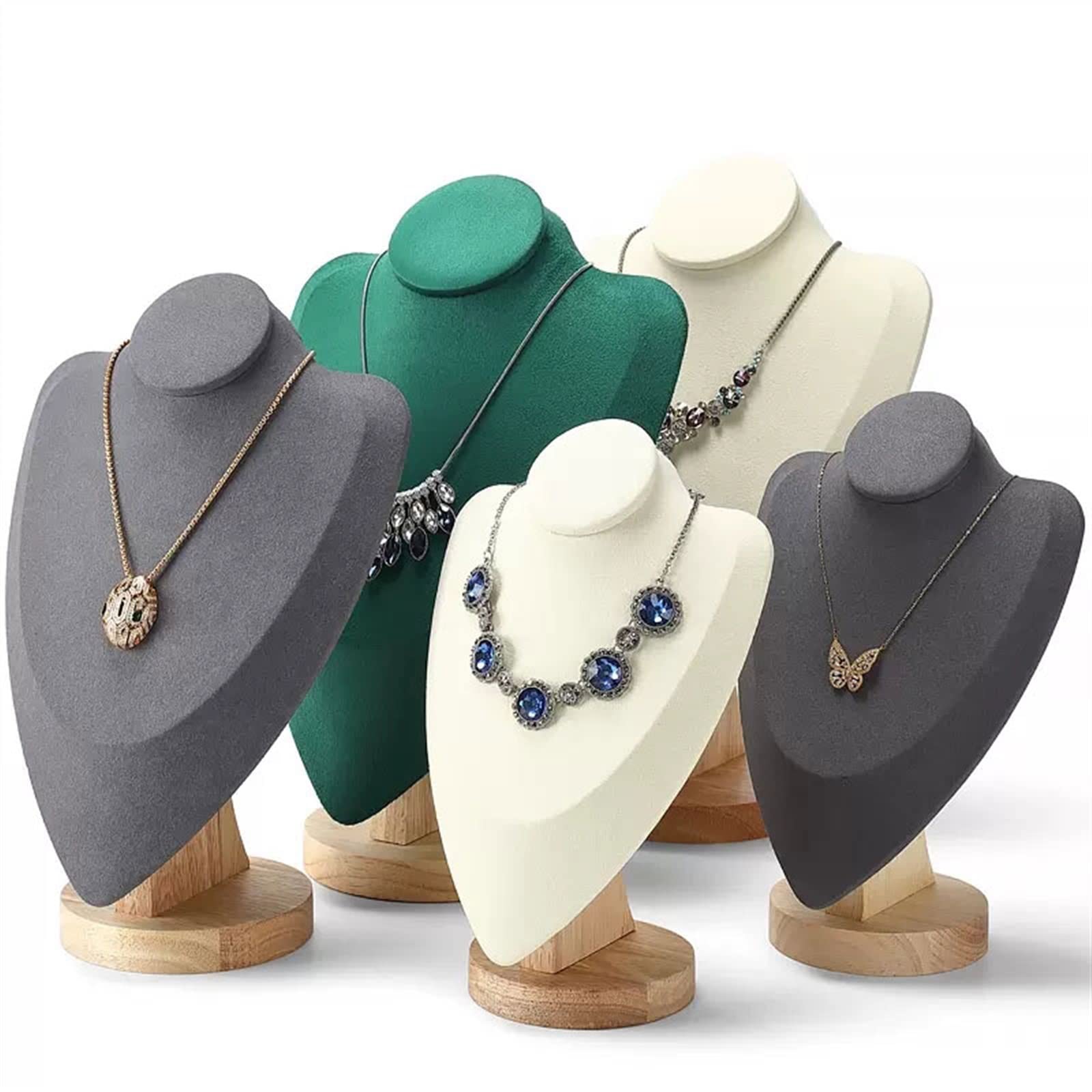 Organizador de Joyas Expositor de joyas de terciopelo beige, expositor de joyas, busto, soporte para collares, colgantes, busto, gargantilla, estante para joyas, organizador de colgantes, estante par