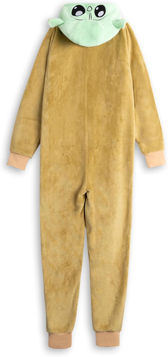STAR WARS The Mandalorian Grogu Unisex Kids Green Onesie | Hooded Zip-Up Fleece Loungewear