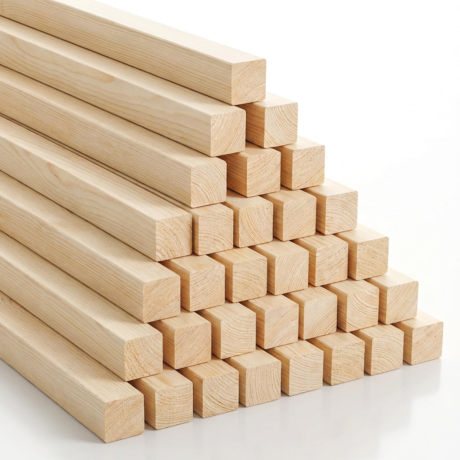 Elsjoy 50 Pack Square Wooden Dowel Rod, 12mm ×30.5cm Unfinished Pine Wood Sticks, Natural Long Dowel Strips Wood Sticks for Woodcraft, Model, DIY Project, Home Decor