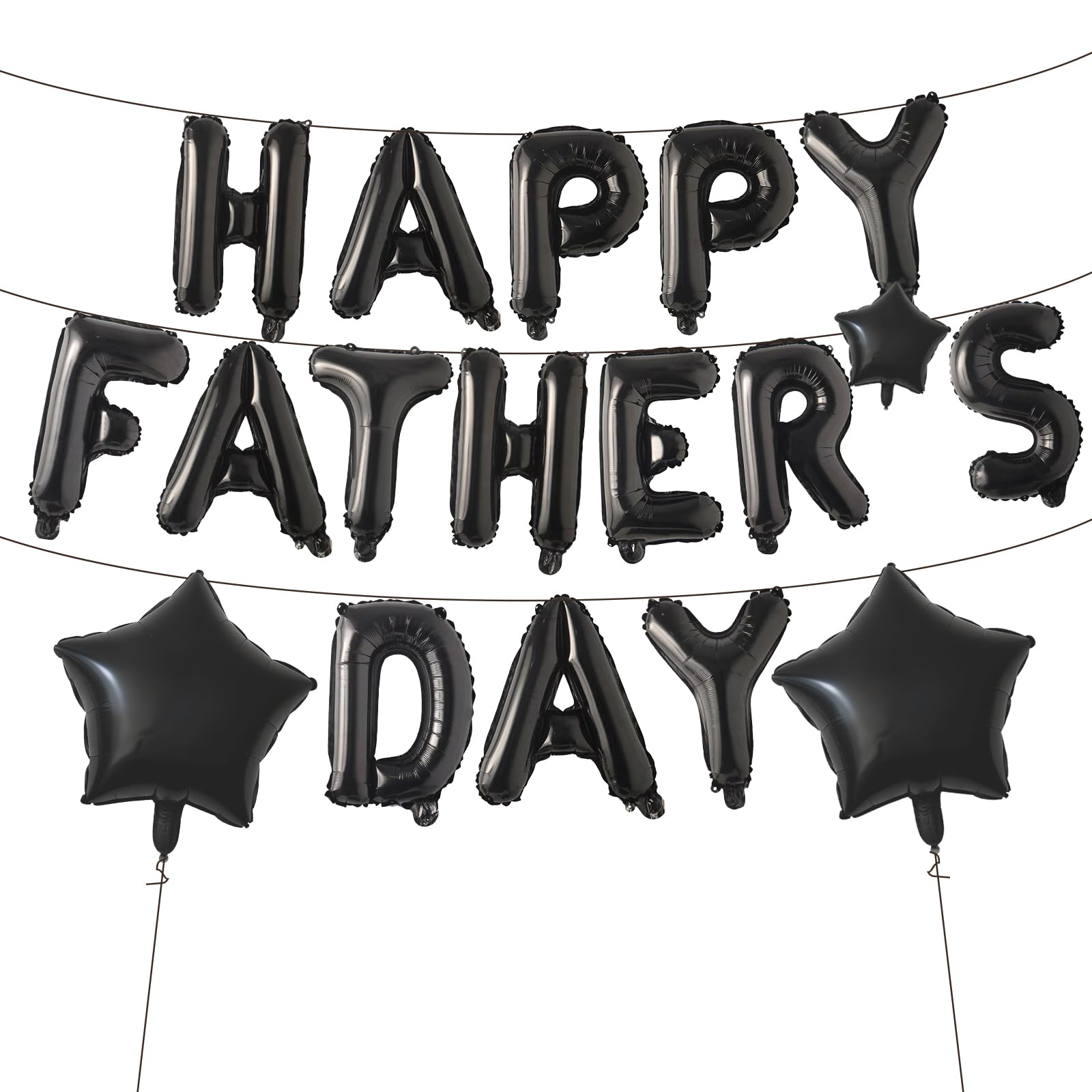 16 Inch “HAPPY FATHER’S DAY” Balloons Banner with 18 Inch Star Balloons – Black Letter Mylar Foil Balloons for Father’s Day Party Decorations, Dad