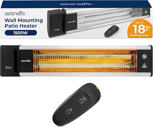 SereneLife - SLOHT26 Calentador eléctrico con infrarrojos para exterior, de 1500 W para calentar rápido la pared o techo, sin olor, calentador