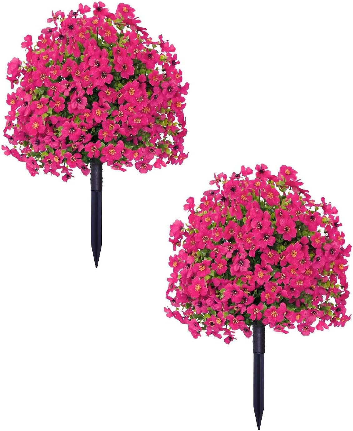 2 Bundles Artificial Violet Rose Bushes with Spikes, Outdoor UV Resistant Waterproof Flowers, Decorative Flowers, Garden Porch Patio Decor, Low Maintenance No Watering Needed (D)