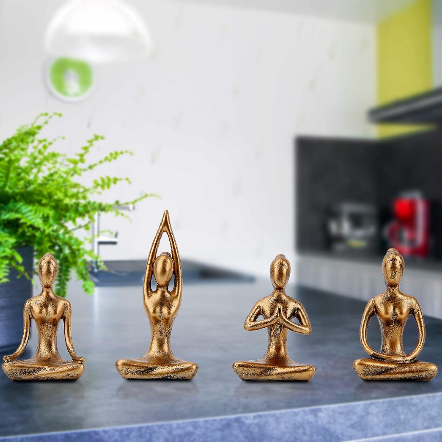 Leekung Yoga Statue Meditation Zen Decor - Yoga Statues for Home Decor,Small Yoga Figurines for Spiritual Room Decorations,Set of 4 Yoga Pose Statue Shelf Decor Accents Gold Color - Image 3