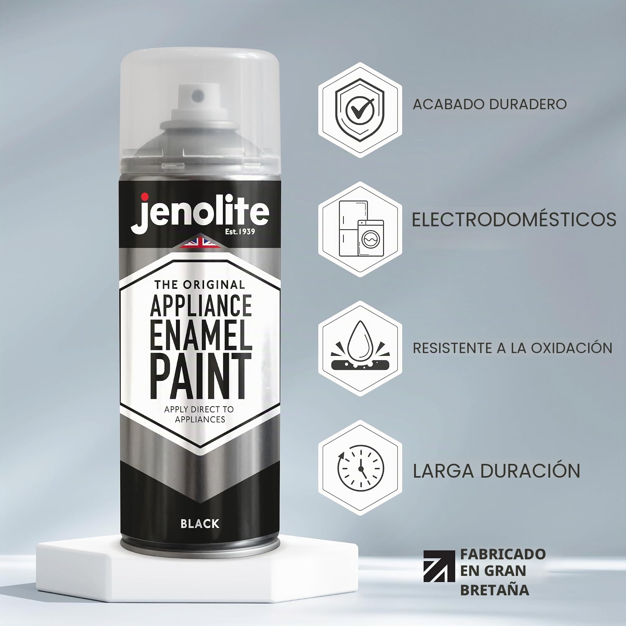 JENOLITE Pintura esmaltada para electrodomésticos | NEGRO | Actualizar y restaurar electrodomésticos | Ideal para frigoríficos, congeladores y lavadoras | 3 x 400ml