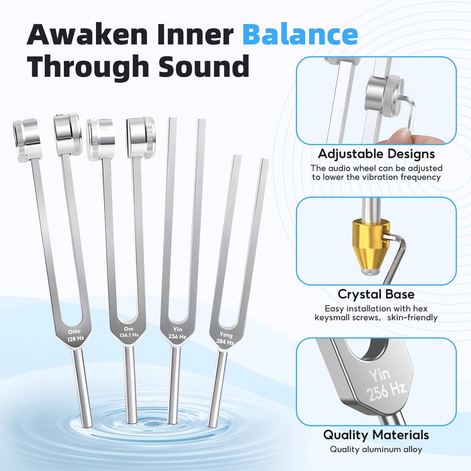 Diapasones Terapeuticos-128 Hz, 256 Hz, 512 Hz diapasones terapia para terapia de sonido, ajuste de chakras, meditación y yoga, regalo perfecto para la curación de mamá o novia para el día de la madre