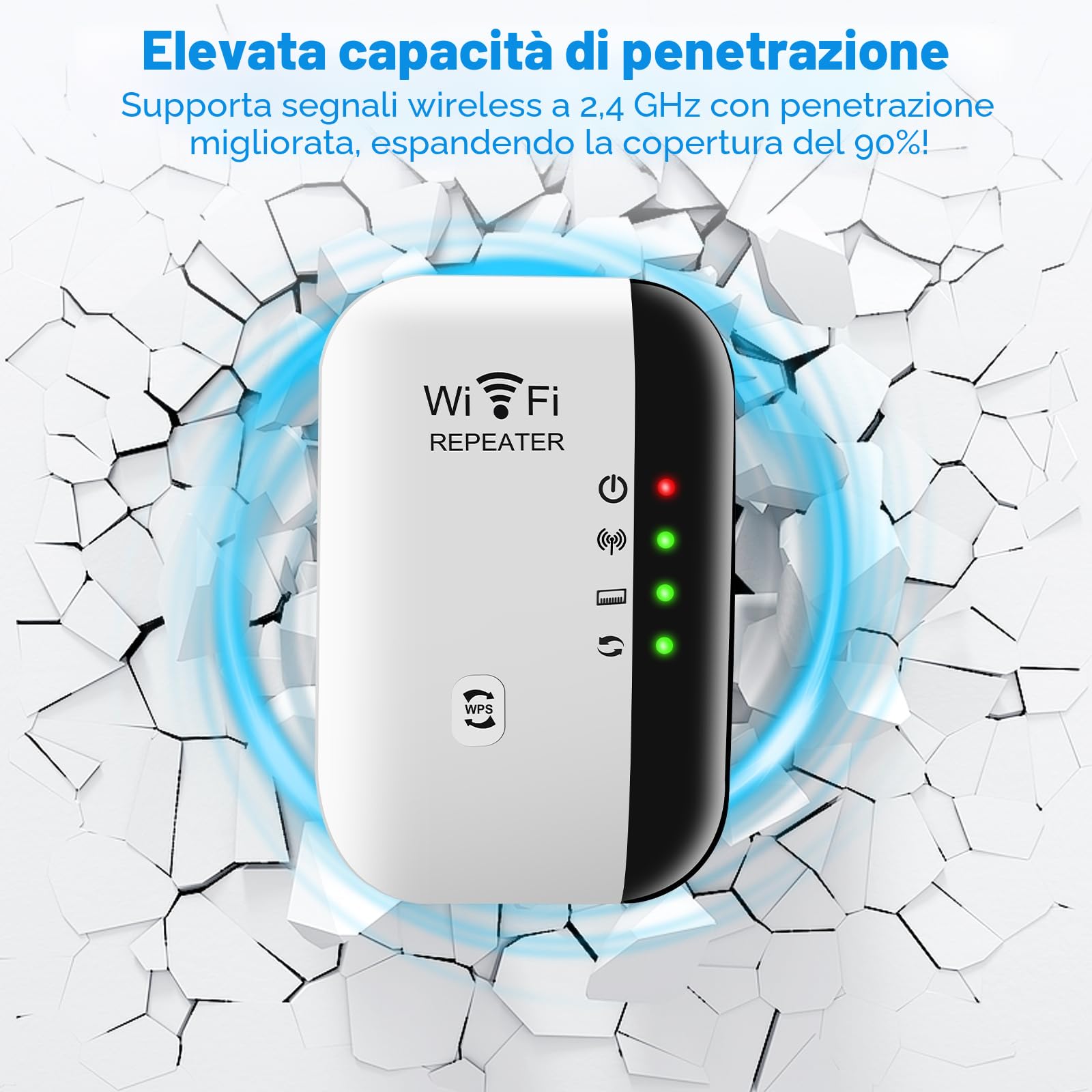 Ripetitore WiFi 2.4 GHz, Wifi Extender 300Mbp/s con 360° Copertura, Ripetitore Wi-Fi Esterno con porta Ethernet e cavo RJ-45 Compatibile con Tutti i Wi-Fi Dispositivi