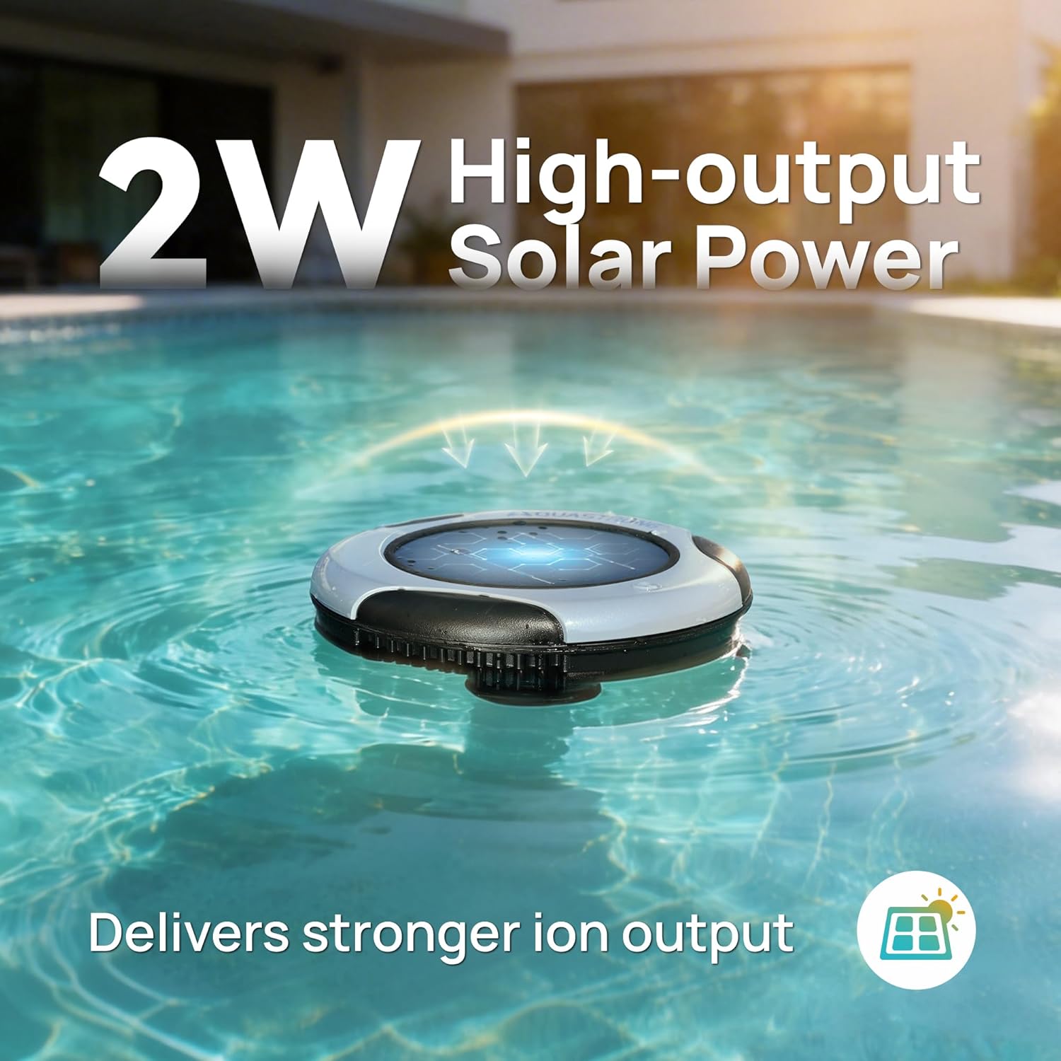 AQUASTRONG Solar Pool Ionizer with 19.9 oz Copper Anode for Above & Inground Pools up to 50,000 Gal, Solar-Powered Design Uses up to 90% Less Chlorine, Works in Fresh & Salt Water Pools, Spas/Hot Tubs