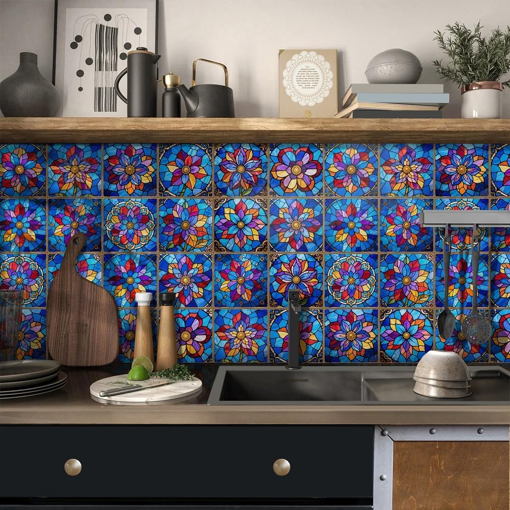 24PCS Peel & Stick Backsplash Tiles Stickers Self Adhesive Wallpaper PVC Removable Art Wall Tile Decal for Kitchen Bathroom Laundry Decor 7.87 x 7.87 inch