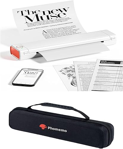 Miniatura 1 de Phomemo Impresora térmica portátil M08F para viajes y estuche negro, impresoras térmicas inalámbricas sin tinta Bluetooth