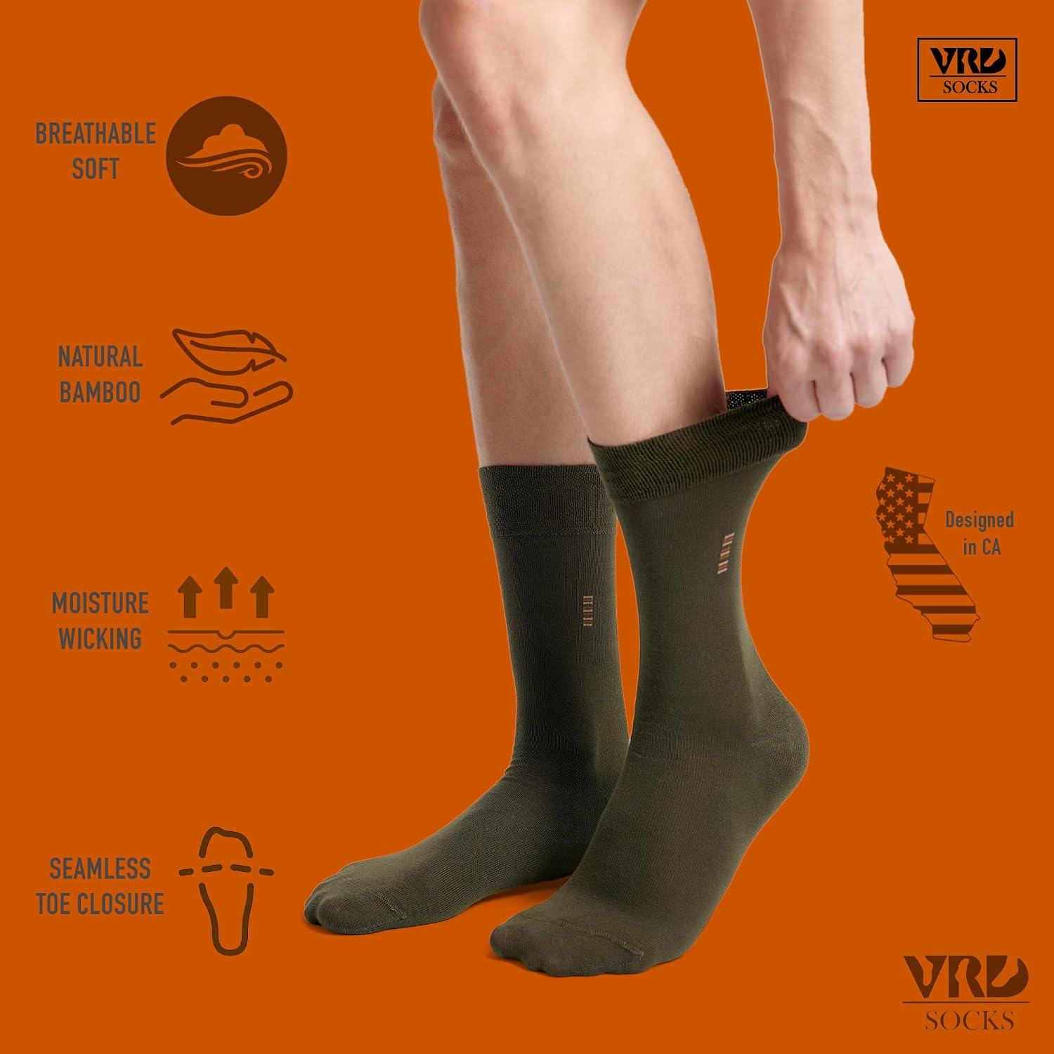 VRD Mens Dress Socks Bamboo Rayon 5-Pack Crew Socks Mid-Calf Length Fits Shoe Size 8-13 Gift Box