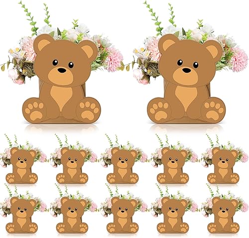 Hushee 12 juegos de centros de mesa de flores de oso para mesas de baby shower, cajas 3D para niños y niñas, centro de mesa de cumpleaños, para