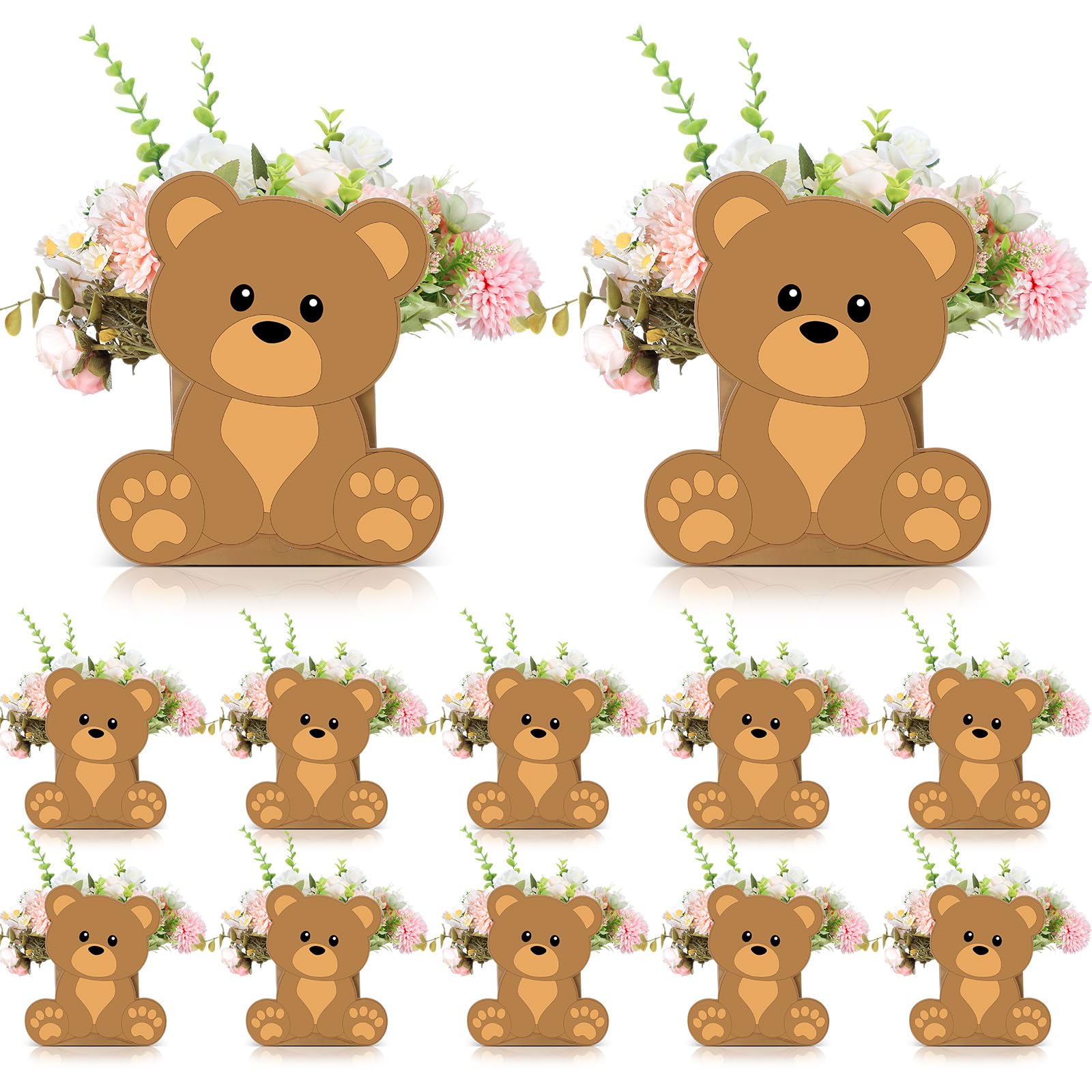 Hushee 12 Sets Bear Baby Shower Flower Centerpieces for Tables Baby Shower Decorations 3D Boxes for Boys Girls Birthday Centro De Mesa Para Gender Reveal Tea Party Supplies