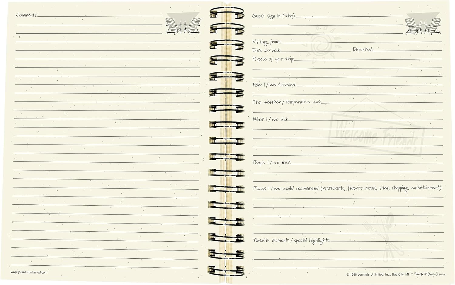 Write it Down series by Journals Unlimited, Guided Journal, Guest Journal, Enjoy Your Stay!, Full-size 7.5"x 9", Kraft Hard Cover, Made in USA
