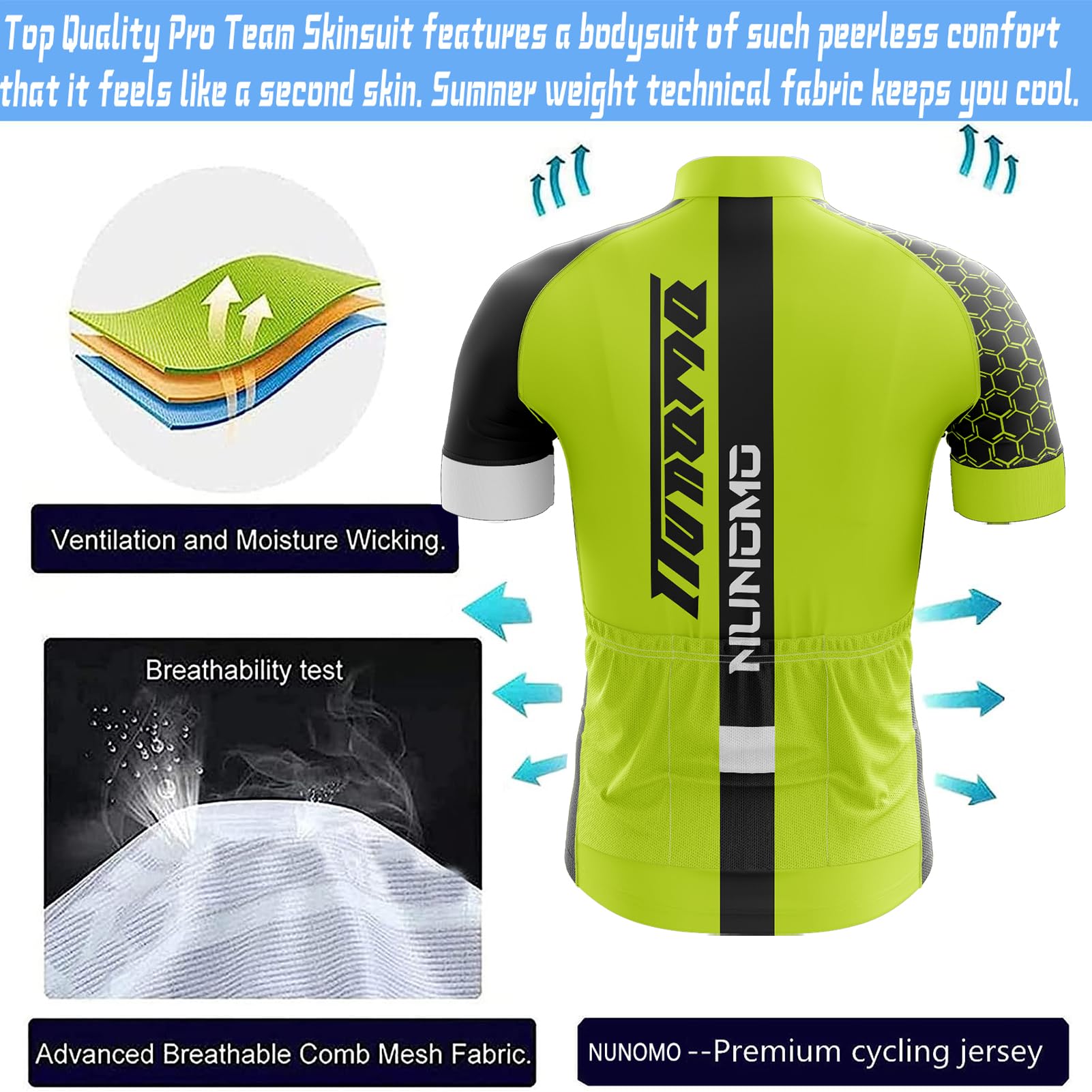 Abbigliamento Completo Ciclismo Uomo Estivo Tuta Bici da Corsa Professionale Maglia MTB + Pantaloncini Imbottiti con Gel 9D,Salopette Pantaloncini Corti