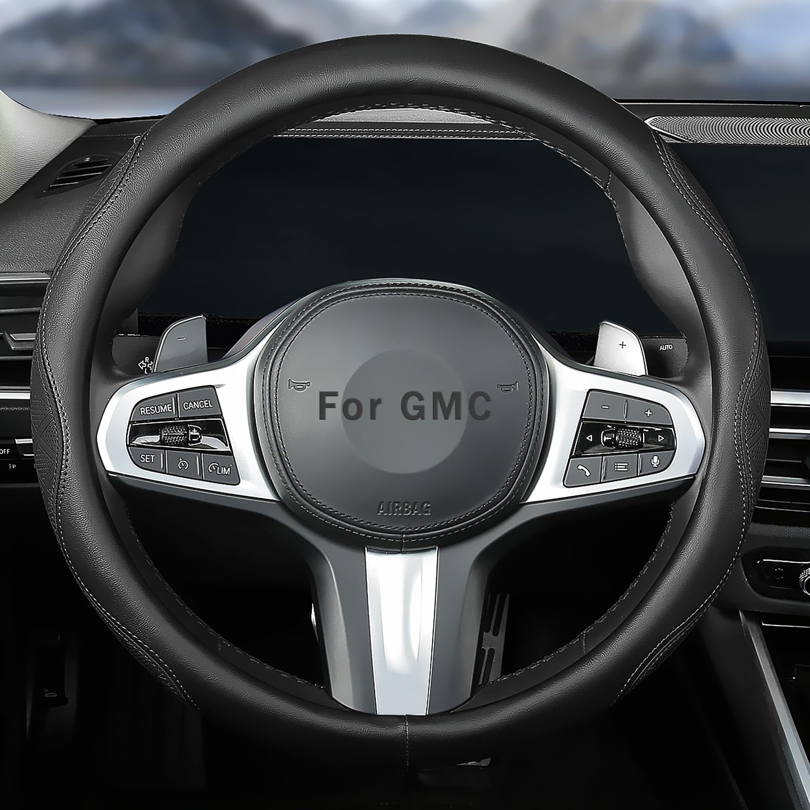 Custom Fit for GMC Steering Wheel Cover, Leather Double Sided Car Steering Wheel Covers, Anti-Slip Breathable, for GMC Accessories (Black,for GMC)